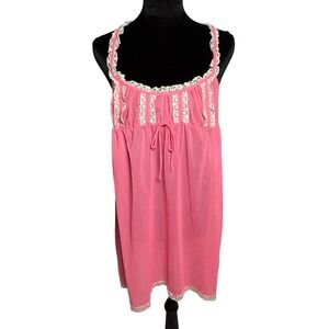 Y2K Victoria's Secret Coquette Pink Lace Sheer Babydoll Slip Dress Small